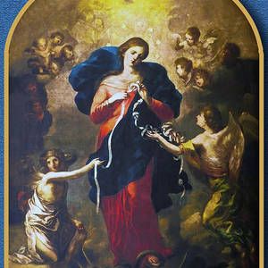 Our Lady Undoer of Knots by Samuel Epperly Mary Untier Of Knots, Mary Undoer Of Knots, Lamb Drawing, Mary Mother Of Jesus, Way Of The Cross, Picture Molding, Advice For Newlyweds, Baroque Painting, The Immaculate Conception