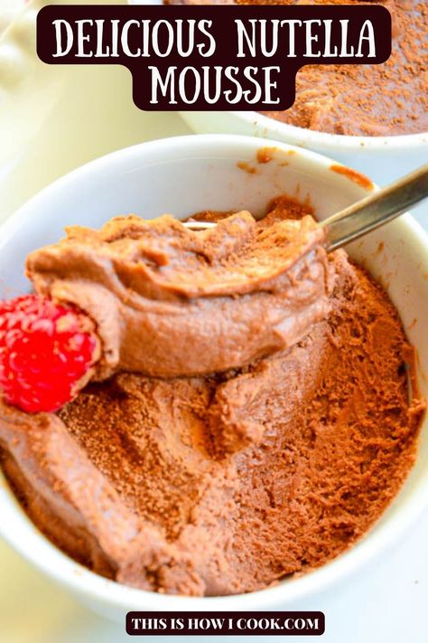 Nutella Mousse has just 4 ingredients. If you love nutella you will adore this 10 minute nutella mouse recipe even more. Creamy, rich and so easy to make, this nutella mousse recipe is a perfect company dessert.#NutellaMousse #NutellaMousseDessert Nutella Mouse, Nutella Mousse Recipe, Mouse Recipes, Moose Recipes, How To Make Nutella, Nutella Mousse, Homemade Ice Cream Sandwiches, Mocha Cookies, Nutella Desserts