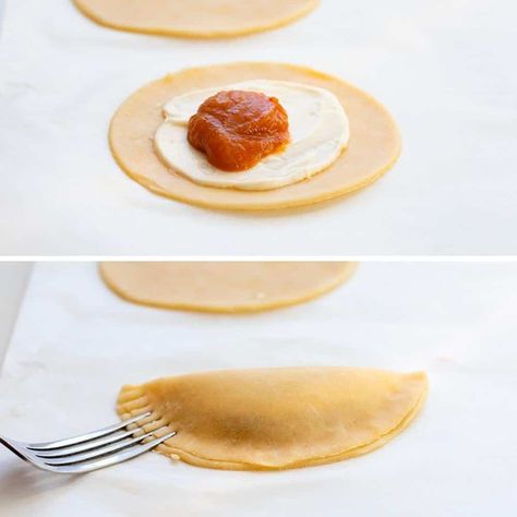 Pumpkin Cream Cheese Hand Pies - i am baker Cream Cheese Hand Pies, Cheese Hand Pies, Eclair Cake Recipes, Mini Pie Crust, Pumpkin Cream Cheese Pie, Mini Pumpkin Cheesecake, Hand Pie Recipes, Cream Cheese Pie, Pumpkin Cream Cheese