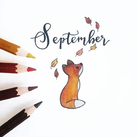 Finally did my September cover page 🍂 Recreated the little fox from a photo I found on Pinterest 🦊 The original art work is by @audreymillerart 👌🏼 Busted out my old Caran Dache water colour pencils for this one. They are still just as beautiful as when I got them as a birthday present more than 20 years ago 😅🌈 I was actually quite stressed out about being so late with my September set up! Funny how the thing that is supposed to make you feel in control can make you feel the exact opposi... Bullet Journal September, Bullet Journal Month, My September, Bullet Journal Cover Page, Caran D'ache, Bullet Journal Themes, Bullet Journal Art, Journal Themes, Bullet Journal Spread