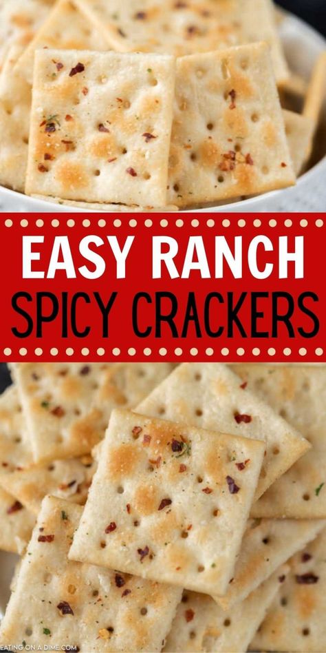 Party Crackers Recipe, Spicy Ranch Crackers, Spicy Ranch Crackers Recipe, Firecracker Recipe, Firecrackers Recipe, Ranch Crackers Recipe, Spicy Crackers Recipe, Seasoned Saltine Crackers, Saltine Cracker Recipes