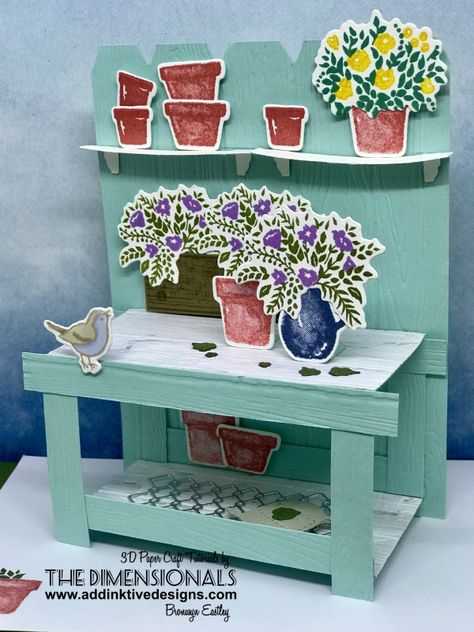 Addinktive Designs, Gardening Cards, Bench Card, Standard Card Sizes, Tarjetas Pop Up, Fancy Fold Card Tutorials, Moving Cards, Paper Craft Tutorials, Window Cards