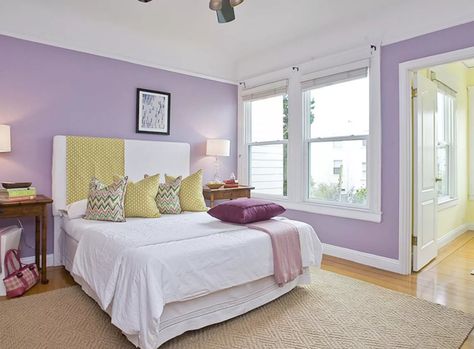 Tips and Photos for Decorating the Bedroom With Lavender Girls Bedroom Lavender, Purple And Yellow Bedroom, Lavender Bedroom Decor, Yellow Girls Bedroom, Purple Bedroom Design, Lilac Bedroom, Lavender Bedroom, Lavender Room, Yellow Bedroom Decor