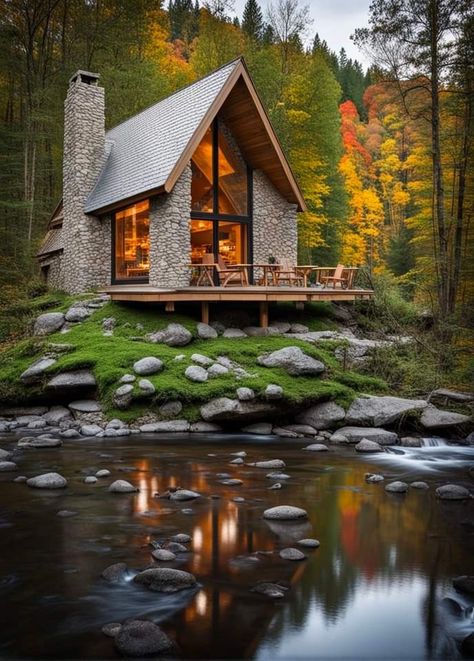 Studio Cabin, Stone Cabin, Little Cabin In The Woods, Modern Small House Design, A Frame House Plans, Little Cabin, Cabin Living, A Frame Cabin, Cottage Plan