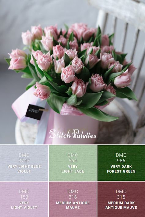 Dmc Pink Color Palette Code, Dmc Colour Combinations, Stitch Palettes, Old Rose Color, Deep Autumn Color Palette, Light Violet, Pink Rose Bouquet, Color Schemes Colour Palettes, Color Palette Pink