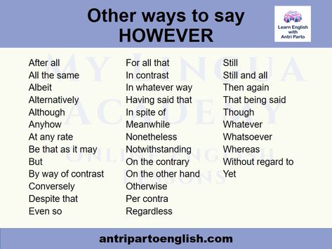 Other ways to say "however" #learnenglish Linking Words, Writing Childrens Books, Other Ways To Say, Male Shoes, Essay Writing Skills, Word Sentences, Interesting English Words, Good Vocabulary Words, Unusual Words