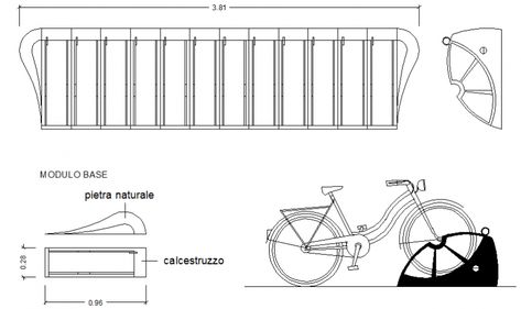 Bicycle parking area with bicycle elevation and plan details dwg file Bicycle Parking Architecture, Bike Parking Design, Bicycle Parking Design, Parking Plan, Concept Models Architecture, Parking Area, Bike Details, Plans Architecture, Drawing Block