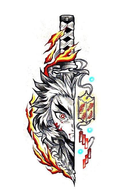 Demon Slayer Tattoo Ideas Rengoku, Rengoku Tattoo Design, Demon Slayer Tattoo Rengoku, Rengoku Tattoo Ideas, Demon Slayer Tattoo Design, Rengoku Drawing, Rengoku Art, Demon Slayer Tattoo Ideas, Brother And Sister Tattoo Ideas