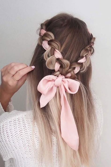 Hair Ribbons Hairstyles, Valentines Hairstyles, Long Hairstyle Ideas, Long Hairstyle, Peinados Fáciles Para Cabello Corto, Ribbon Hairstyle, Penteado Cabelo Curto, Easy Hairstyles For Long Hair, Prom Hairstyles