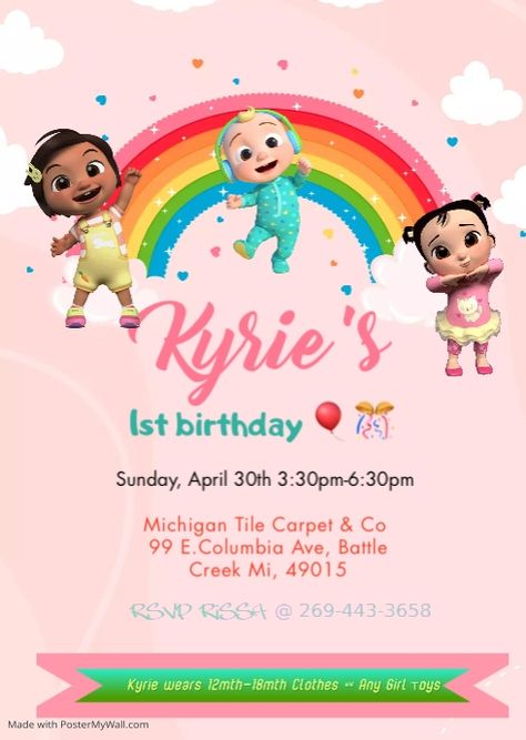 Invitation Card Design Cocomelon, Editable Cocomelon Birthday Invitation, Coco Melon Invitation, Cocomelon Invitation Card, Cocomelon Birthday Invite, Cocomelon Invitation Template, Cocomelon Party Ideas For Girl, Cocomelon Birthday Cake, Cocomelon Invitation