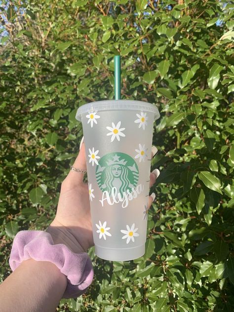 Flower Starbucks Cup, Spring Cups, Starbucks Tumbler Cup, Sunflower Daisy, Custom Starbucks Cup, Cold Cups, Reusable Coffee Cup, Reusable Tumbler, Flower Cup