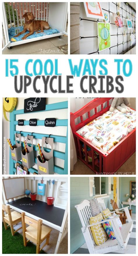 15 Cool Ways To Upcycle An Old Crib | Kids Activities Blog Reuse Cribs, Upcycle Crib, Upcycle Baby, Crib Spring, Old Baby Cribs, Baby Crib Diy, Old Cribs, Diy Crib, Modern Crib