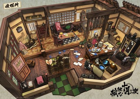 ArtStation - The Night in the Lonesome October - Detective Office Detective Office, Feng Zhu Design, Japanese Art Deco, Interior Concept Art, Feng Zhu, Taisho Era, Japanese Room, Fantasy Rooms, Art Deco Interior Design