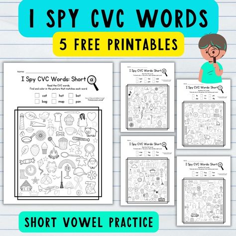 I Spy Cvc Words Free, Short I Activities, Cvc Word List, Vowels Kindergarten, Short I Worksheets, Reading Coach, Short Vowel Activities, Vowel Practice, Tutoring Ideas