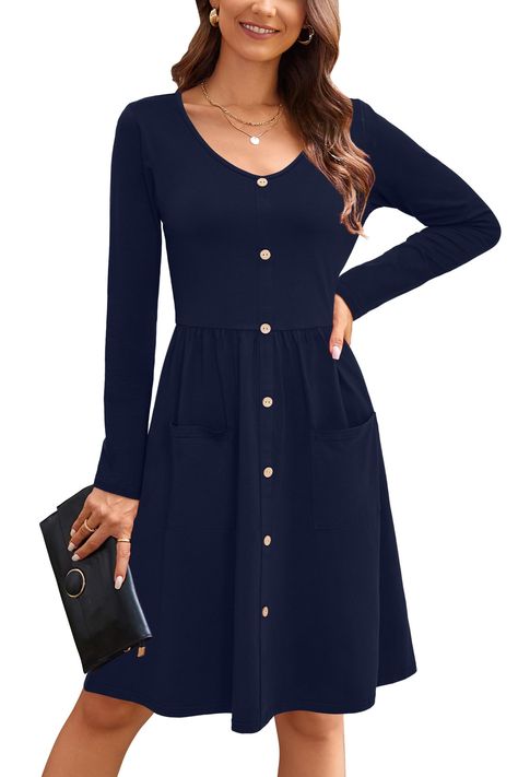 PRICES MAY VARY. Please Notice: The buttons on front are all decorative buttons, they are NOT functional. The bust size of this long sleeve fall dress (S) 31.5-33.0" (M) 33.1-34.5" (L) 34.6-37.0" (XL) 37.1-40.2" (XXL) 40.3-43.5" Features: Long Sleeve Dresses for Women 2024 / Fall Dresses for Women / V Neck / Solid Colors / Front Decorative Buttons / Casual Midi Dresses for Women / Dresses with Front Pockets / Winter Dresses / Womens Fall Fashion / Wedding Guest Dress for Women Occasions: Cute Fl Good Online Clothing Stores, Stylish Fall Outfits Casual, Autumn Clothes Fall Outfits, Amazon Clothes For Women, Winter Casual Dresses, Fall Fashion Amazon, Clothes For Women In 30's, Everyday Outfits Fall, Cheap Womens Fashion