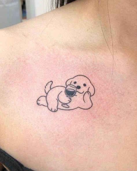 Small Linework Tattoo, Wine Tattoo, Puppy Tattoo, Cute Tiny Tattoos, Unique Tattoo Designs, Cute Tattoos For Women, Discreet Tattoos, Funny Tattoos, Subtle Tattoos