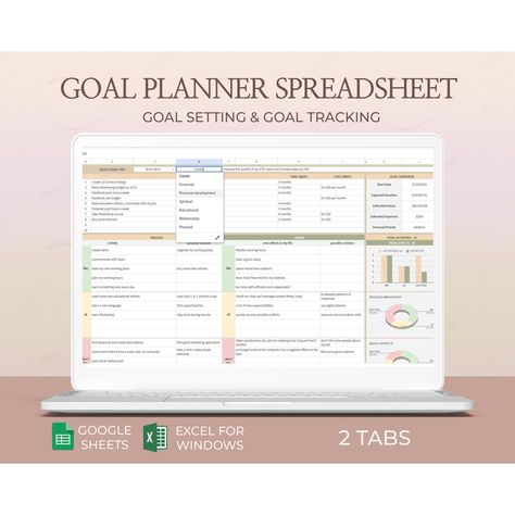 Goal planner spreadsheet, Smart goals planner, Goals of life planner, Goal tracking, Personal goals, Monthly goals sheet, Goal setting Excel Goal Progress Tracker, Financial Budget Spreadsheet, Goal Spreadsheet, Goals Monthly, Planner Goals, Excel Spreadsheets Templates, Relationship Activities, Budget Template Free, Goals Sheet