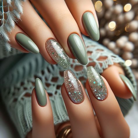 Sage Green And Dusty Blue Nails, Nail Green Design, Sage Green Ombre Nails, Green Gel X Nails, Sage Nails Design, Sage Green Nail Ideas, Nail Ideas Green, Nail Designs Green, Green Nail Art Designs