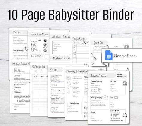 Editable Babysitter Information Binder/ Babysitter Checklist Template/ Emergency Information Sheet/ Instant Download/printable - Etsy Babysitter Binder, Emergency Information Sheet, Babysitter Printable, Nanny Binder, Babysitter Checklist, Babysitting Hacks, Nanny Contract, Babysitter Notes, Nanny Activities