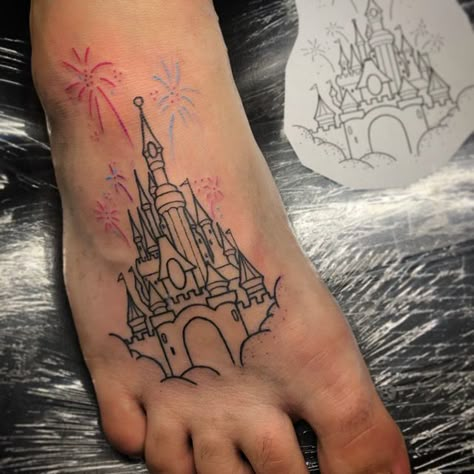 #tattoo #tattooideas #disney #disneyland #disneyworld #disneytattoo #disneyphonebackgrounds #disneymemes #disneycastle #foottattoos #disneyaddict #disneyforadults #disneyplus #vegan #vegantattoo #tattoosforwomen #tattoosforguys #disneyfineart #fireworks #disneyears #tattooflash #blackwork #linework #lineworktattoo Disney Castle Tattoo Design, Small Disney Castle Tattoo, Disneyworld Tattoos, Firework Tattoo, Disney Castle Tattoo, Disney Inspired Tattoos, Castle Tattoo, Disney Castle, Disney Tattoos