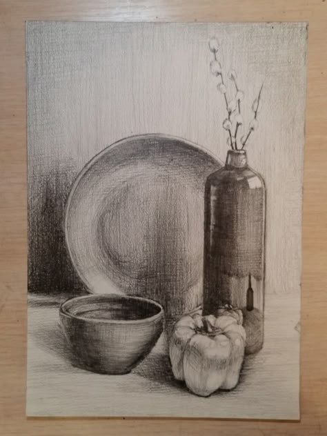 Still Life Pencil Shading, Pencil Shading Techniques, Still Life Sketch, A Level Art Sketchbook, Boho Art Drawings, Pencil Shading, Object Drawing, Art Sketches Pencil, Easy Drawings Sketches