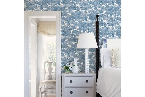 The Coastal Granddaughter style is a burgeoning fashion and interior design trend inspired by the relaxed and elegant lifestyle of East Coast beach living. This aesthetic is a fresh take on the cherished "Coastal Grandmother" style, combining its tim... Blue Toile Wallpaper, Black Toile, Brewster Wallpaper, Wallpaper Warehouse, Toile Wallpaper, Toile Pattern, Blue Toile, Commercial Wallpaper, W Wallpaper