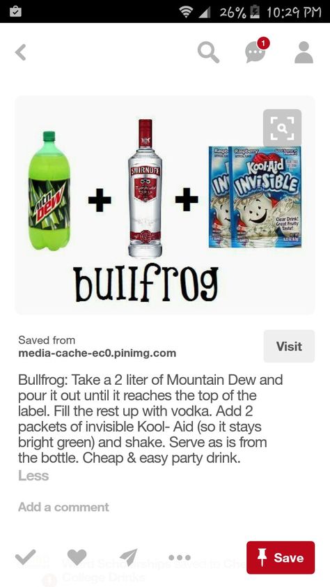 Bullfrog Bull Frog Drink Recipe, Borg Recipe Alcohol, Bullfrog Drink, Alcoholic Recipes, Fun Beverages, Easy Party Drinks, Alcoholic Punch Recipes, Girly Drinks, Drink Recipies