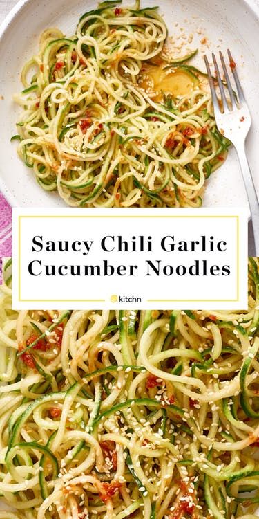 Cucumber Noodles, Cucumber Diet, Zoodle Recipes, Vegan Salads, Veggie Noodles, Spiralizer Recipes, Homemade Pickles, Cucumber Recipes, Chili Garlic Sauce