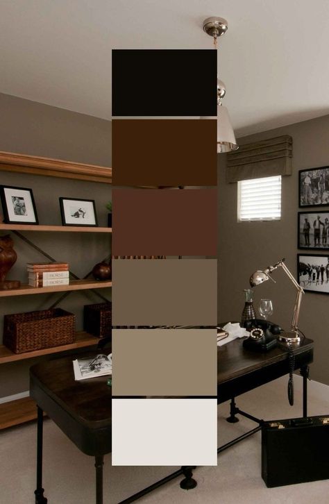 Wood Furniture Colors, Furniture Color Schemes, Dark Brown Walls, Dark Brown Furniture, Tan Walls, Dark Wood Furniture, Brown Rooms, Home Office Colors, Wall Colour