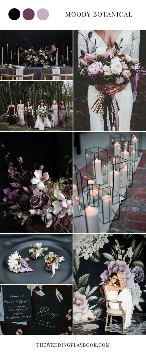 Black Purple Wedding, Dark Purple Wedding, Purple White Wedding, Moody Botanical, Purple Wedding Inspiration, Wedding Color Combos, Wedding Colors Purple, Purple Wedding Flowers, Dark Wedding