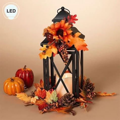 Lantern Projects, Fall Lantern Decor, Country Fields, Fall Lanterns, Lantern Centerpiece, Fall Lantern, Fall Mantle, Lantern Ideas, Lantern Centerpieces