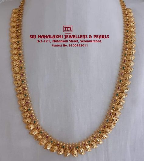 Mangamalai Haram, Gold Haram With Weight And Price, 30gms Gold Long Necklace, Maanga Maalai Gold, Light Weight Mango Haram Designs, Latest Mango Haram Designs With Grams, Mamidi Pindela Haram Gold, Light Weight Gold Haram Designs, Mango Haram Designs Gold Latest Long