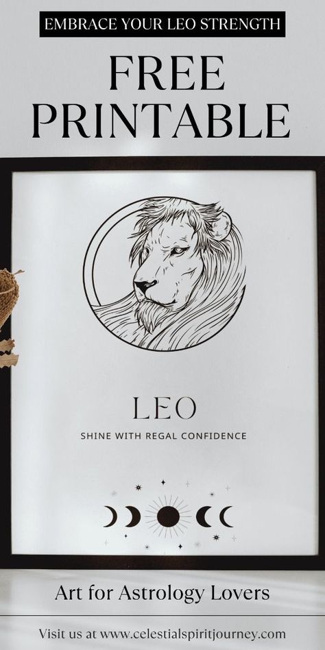 Leos are bold, confident, and love to lead! Download this free Leo printable to celebrate the fire and passion that every Leo embodies. Whether it’s for home decor or a thoughtful gift for a Leo friend, this art is a great way to showcase their leadership and confidence. Get your free Leo zodiac sign printable today and let the lion’s roar shine bright! Leo printable, free Leo art, zodiac sign printable, Leo zodiac sign, Leo home decor, astrology printable, Leo gift, free zodiac art, Leo traits Zodiac Art Leo, Celestial Spirit, Leo Art, Aries Symbol, Zodiac Sign Leo, Leo Zodiac Sign, Leo Traits, Sign Meaning, Numerology Numbers