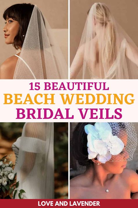 Beach Wedding Veil, Bride Hairstyles With Veil, Beach Wedding Hair Accessories, Bridesmaid Tips, Small Beach Weddings, Veils Bridal, Beachy Wedding, Outdoor Wedding Dress, Wedding Hair Up