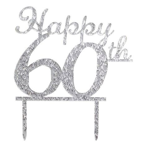 Add a touch of glitz and glamour to your big occasion with this Silver Happy 60th Cake Topper! With stylish lettering, you can add this simple detail to the top of your birthday bake for a perfect finishing touch. Even your most simple cake designs will be transformed into showstoppers.The topper design features two picks attached, making this easy for you to secure and display in your cake!There are a range of cake toppers available, perfect for a variety of occasions â from new arrivals to big Birthday Baking, Simple Cake Designs, Edible Cake Toppers, Easy Cake, Cupcakes Decoration, Hobbies And Crafts, Cake Designs, Cake Toppers, Cake