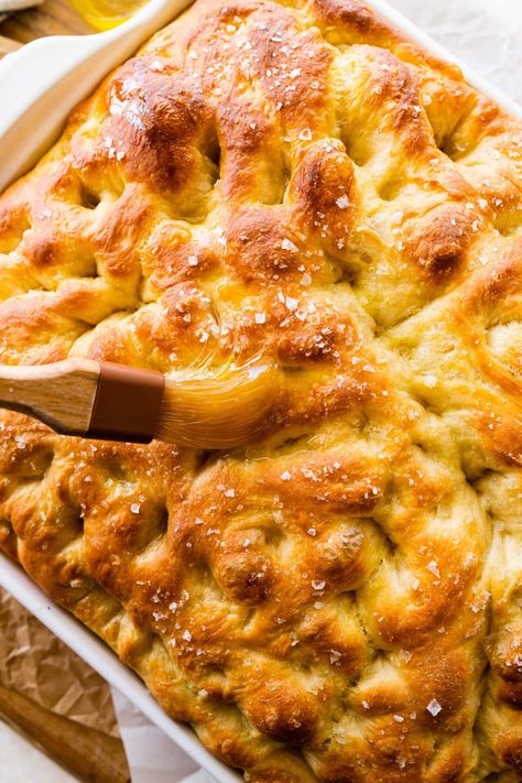 No Knead Italian Focaccia Bread - CucinaByElena Italian Focaccia Recipe, No Knead Focaccia, Easy Focaccia Recipe, Easy Focaccia, Cheese Salad Recipes, Foccacia Bread, Olive Oil Bread, Focaccia Bread Recipe, Mozzarella Salad