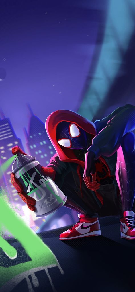 Miles Morales Ios 16, Ios 16 Wallpaper, Spider Man Miles, Spider Man Miles Morales, Ios 16, Miles Morales, Spray Paint, Wallpaper Iphone, Spiderman