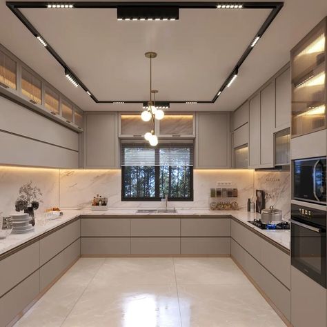 Beige Cabinets Kitchen, U Shape Kitchen, Elegant Kitchen Design, Desain Pantry, 2024 Kitchen, Instagram Kitchen, Modern Kitchen Cabinet Design, Modern Kitchen Interiors, Kitchen Interior Design Decor