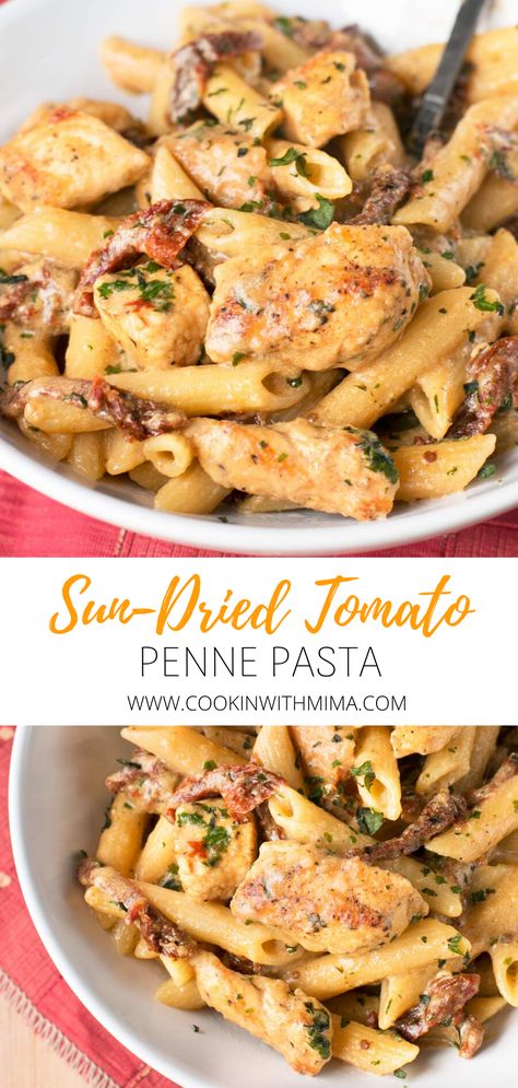 Sun Dried Tomato Chicken Pasta, Creamy Sun Dried Tomato Chicken, Tomato Chicken Pasta, Sundried Tomato Recipes, Tomato Pesto Chicken, Sun Dried Tomato Chicken, Gluten Free Pasta Dishes, Chermoula Sauce, Chicken Penne Pasta