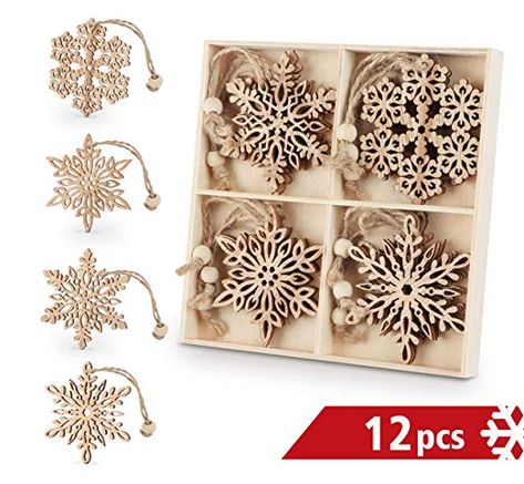 Amazon.com: ilauke Wooden Snowflakes 3 inch Christmas Ornaments Wood Hanging Decorations Rustic Tree Crafting, Pack of 12: Home & Kitchen Minimalist Christmas Decor, Wood Snowflake, Wooden Snowflakes, Christmas Craft Supplies, Christmas Tree Decorations Diy, Snowflake Shape, Hanging Christmas Tree, Snowflake Decorations, Wood Christmas Ornaments