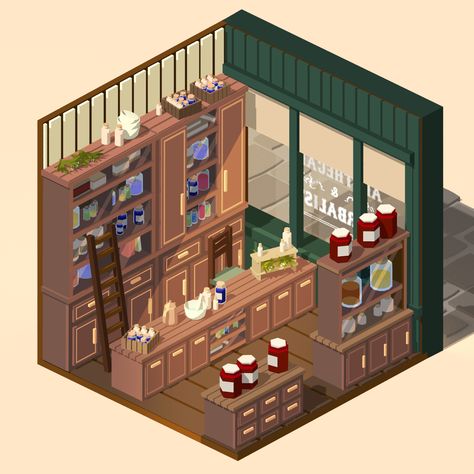 ArtStation - Victorian Pharmacy, Rachel C Victorian Apothecary, Low Poly 3d, Vintage Things, Minecraft Designs, Shop Interior, Minecraft Houses, Game Development, Apothecary, Artist At Work