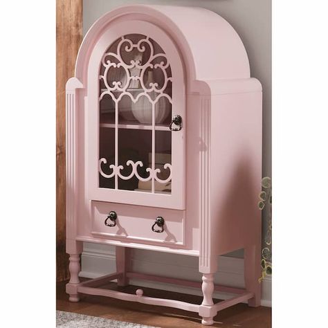 Hadley Blush Cabinet Pink Painted Cabinets, Vintage Pink Room Decor, Cute Pink Furniture, Pink Cabinet Bedroom, Pink Interior Design Home Decor, Pink Vintage Closet, Antique Hutches, Girly Farmhouse, Pink Airbnb