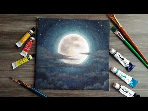 Artist Block, Seni Resin, 동화 삽화, Canvas Painting Tutorials, Mini Moon, Moon Painting, Acrylic Painting Tutorials, Small Canvas Art, Simple Acrylic Paintings