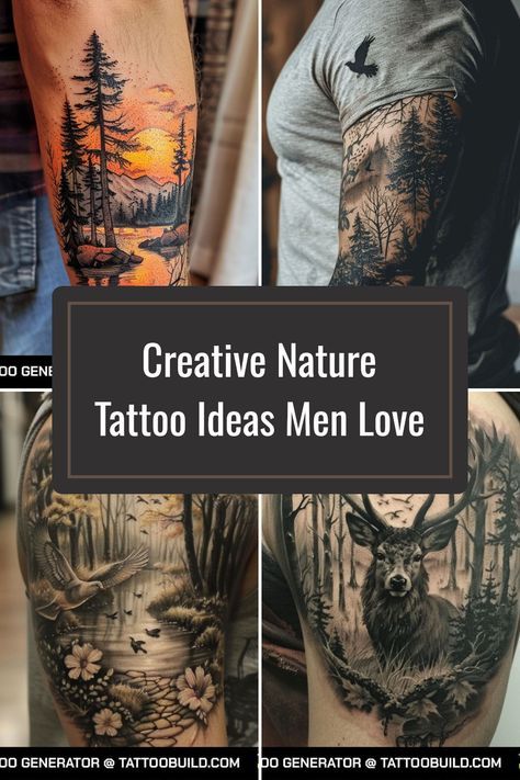 Discover stunning nature tattoo designs for men, including sunrise and forest themes. Find inspiration for your next ink with these stylish and bold ideas. Express your connection to nature in a unique way that showcases your personality and individuality. Elevate your style with these nature-inspired tattoos that capture the essence of the great outdoors. Beautiful Tree Tattoos, Mountain Tattoo Sleeve For Men, Mountain Theme Tattoo Sleeve, Us Marine Tattoo, Man Sleeve Tattoo Ideas, Men S Tattoo Sleeve, Forest Tattoo Men, Outdoor Sleeve Tattoo Men, Nature Inspired Tattoo Sleeve