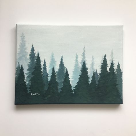 Painting Pine Trees, Tree Painting Easy, Woods Painting, Pine Tree Painting, Wood Painting Art, Landscape Paintings Acrylic, Mountain Canvas, Easy Canvas Painting, Paint Night