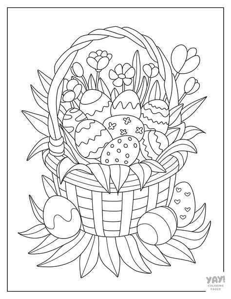 Easter eggs in basket. Easter Adult Coloring Pages, Easter Coloring Pages Printable Free, Chicks Cute, Easter Colouring Pages, Cute Lambs, Printable Easter Coloring Pages, Floral Bushes, Easter Coloring Pages For Kids, Easter Coloring Pages Printable