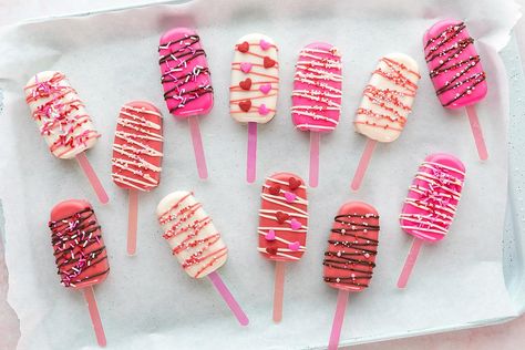 Fun Red Velvet Valentine's Day Cakesicles Recipe: Love on a Stick | Holidays | 30Seconds Food 30seconds Food, Leftover Candy, Red Velvet Cake Mix, Baking Measurements, Heart Sprinkles, Cake Pop Recipe, Red Food Coloring, Edible Glitter, On A Stick