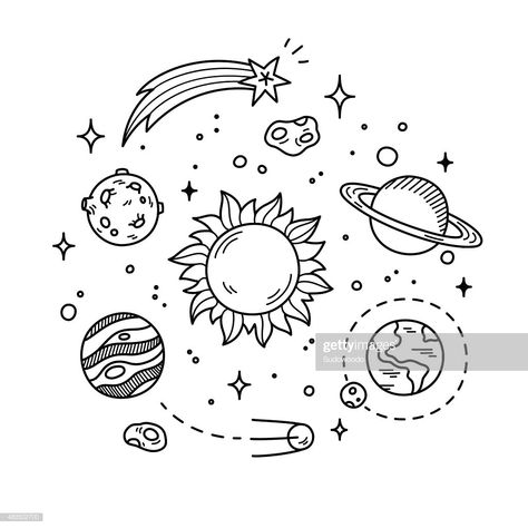 stock illustration : Space Doodle illustration Tata Surya, Space Doodles, Planets And Stars, Space Drawings, Tattoo Sketch, Pola Sulam, Sketchbook Art, 자수 디자인, Oil Pastels