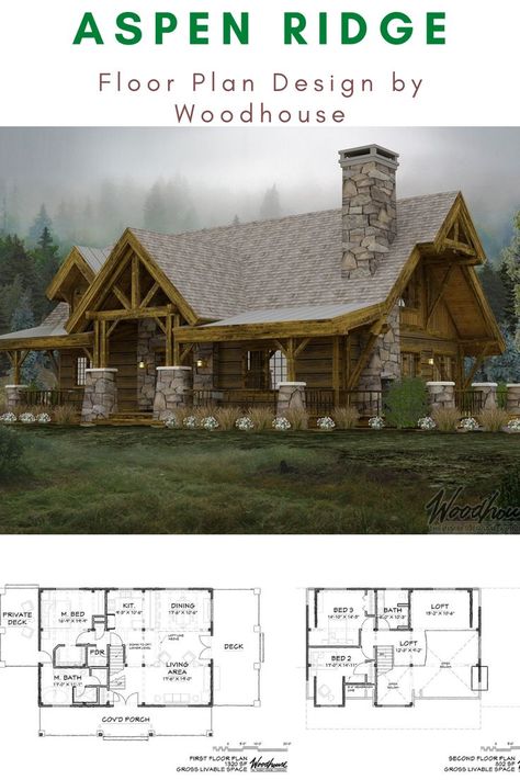 Adirondack Cottage, Mountain View House, House Plans With Loft, Timber Frame Home Plans, Modern Cabin House, Log Cabin Plans, Log Cabin Floor Plans, House Plan With Loft, Timber Frame House