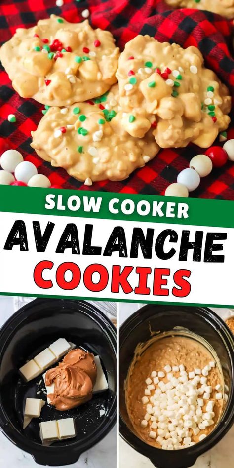 Crockpot Avalanche Cookies, Crockpot Cookies, Peanut Butter And White Chocolate, Avalanche Cookies, Crockpot Candy Recipes, Crockpot Christmas, No Bake Christmas, Easy Christmas Candy, Christmas Candy Easy